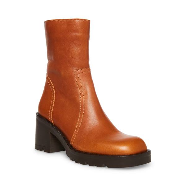 Botins Steve Madden Naya Cognac Couro Feminino Marrom | SM-971RZ