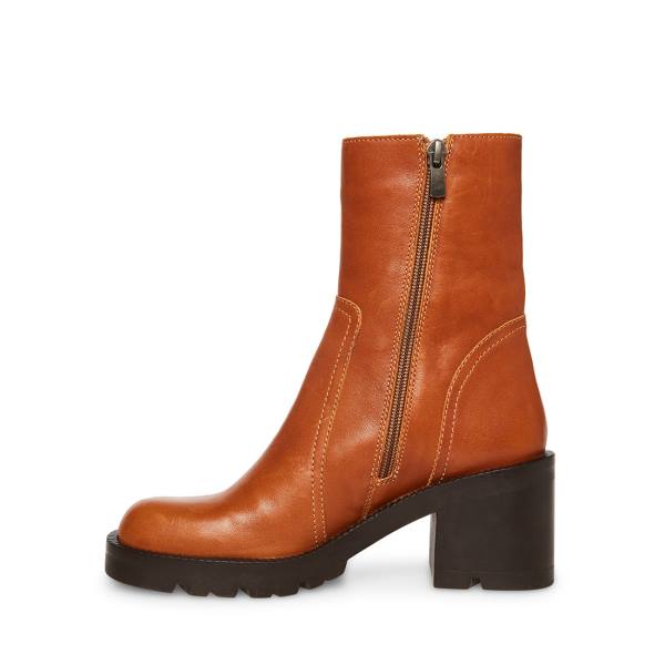 Botins Steve Madden Naya Cognac Couro Feminino Marrom | SM-971RZ