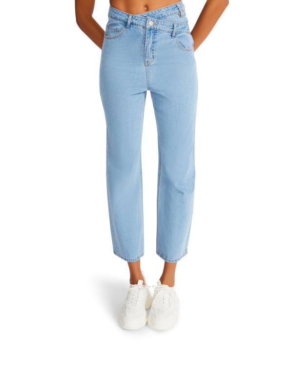 Calças Steve Madden Asymmetrical Boyfriend Jean Feminino Azuis | SM-891IJ