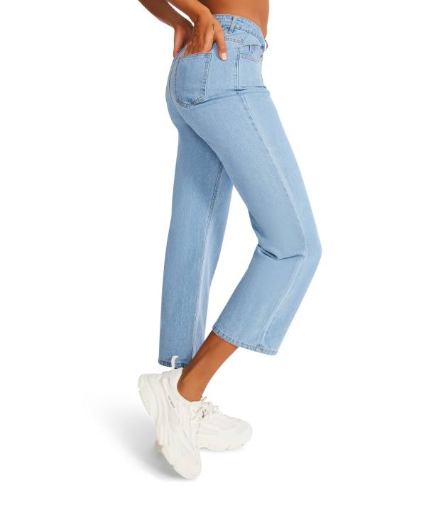 Calças Steve Madden Asymmetrical Boyfriend Jean Feminino Azuis | SM-891IJ