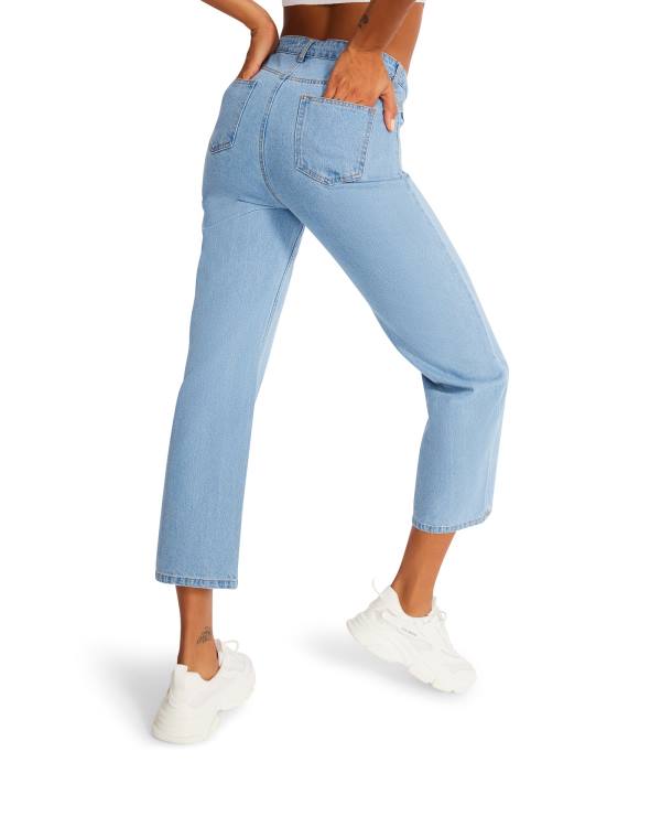 Calças Steve Madden Asymmetrical Boyfriend Jean Feminino Azuis | SM-891IJ