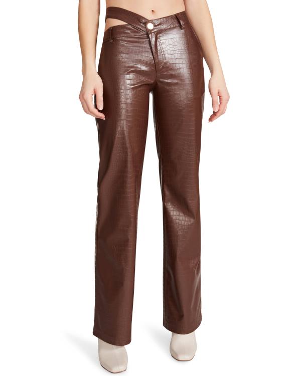 Calças Steve Madden Cut Out Faux Couro Pant Feminino Marrom | SM-190YQ