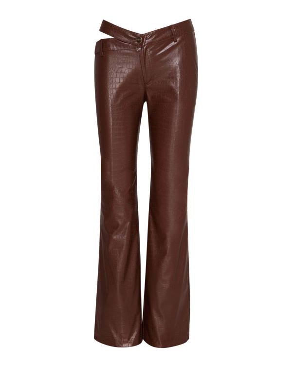 Calças Steve Madden Cut Out Faux Couro Pant Feminino Marrom | SM-190YQ