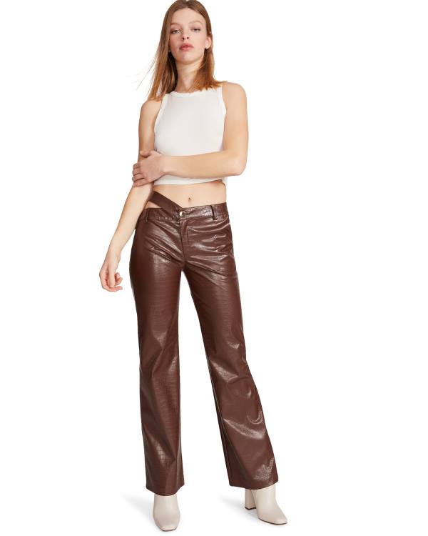 Calças Steve Madden Cut Out Faux Couro Pant Feminino Marrom | SM-190YQ