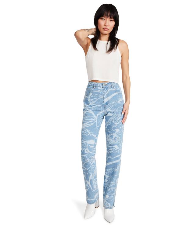 Calças Steve Madden Denim Swirl Pants Feminino Azuis | SM-317VU