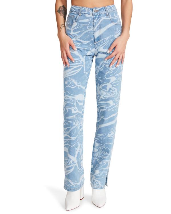 Calças Steve Madden Denim Swirl Pants Feminino Azuis | SM-317VU