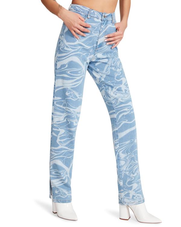 Calças Steve Madden Denim Swirl Pants Feminino Azuis | SM-317VU