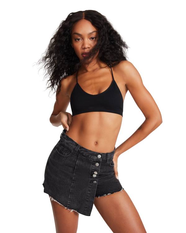 Calções Steve Madden Black Denim Skort Feminino Pretas | SM-521MA