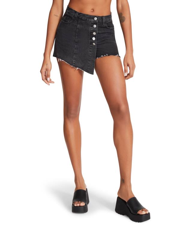 Calções Steve Madden Black Denim Skort Feminino Pretas | SM-521MA