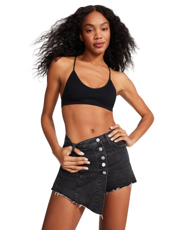 Calções Steve Madden Black Denim Skort Feminino Pretas | SM-521MA