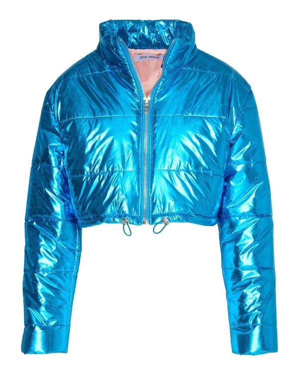 Casaco Steve Madden Cropped Metallic Puffer Feminino Azuis | SM-134IN