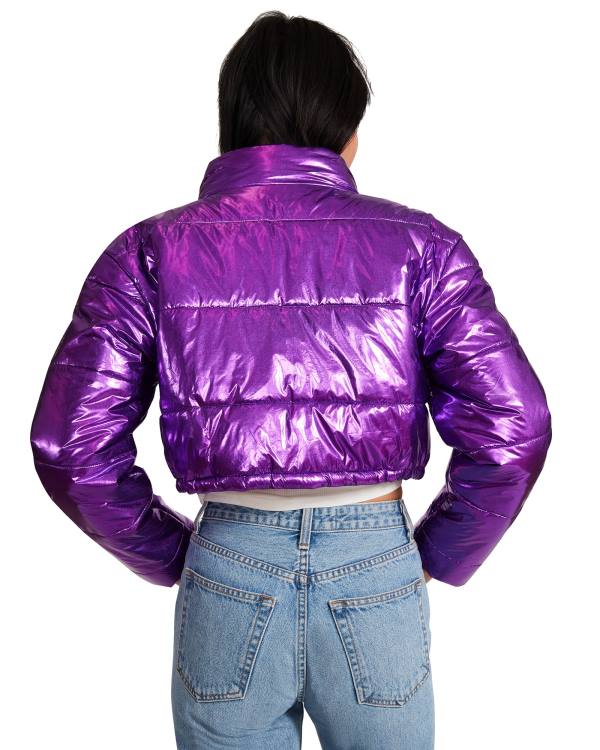 Casaco Steve Madden Cropped Metallic Puffer Feminino Roxo | SM-420IO