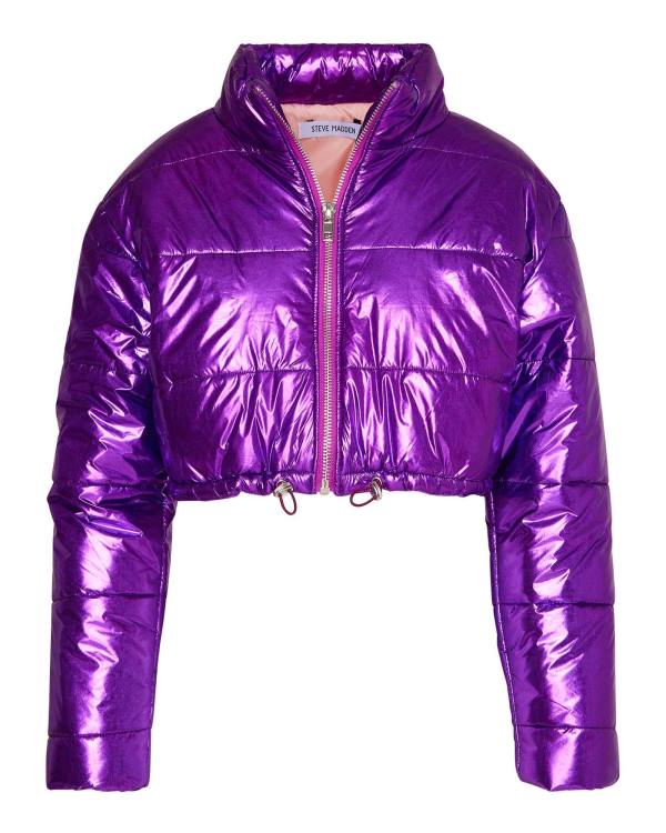 Casaco Steve Madden Cropped Metallic Puffer Feminino Roxo | SM-420IO