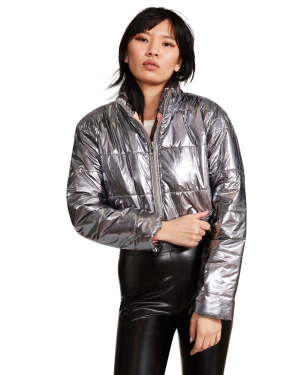 Casaco Steve Madden Cropped Metallic Puffer Gunmetal Feminino Bronze | SM-837AE