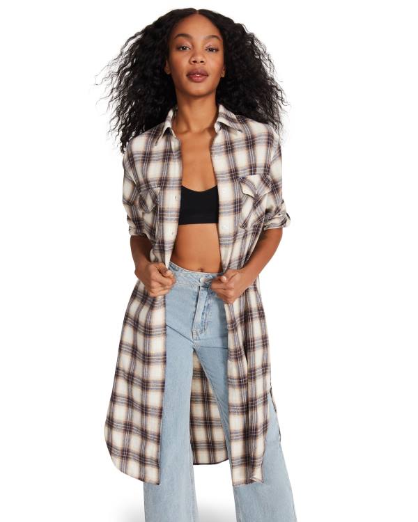 Casaco Steve Madden Plaid Duster Feminino Azuis | SM-547BZ