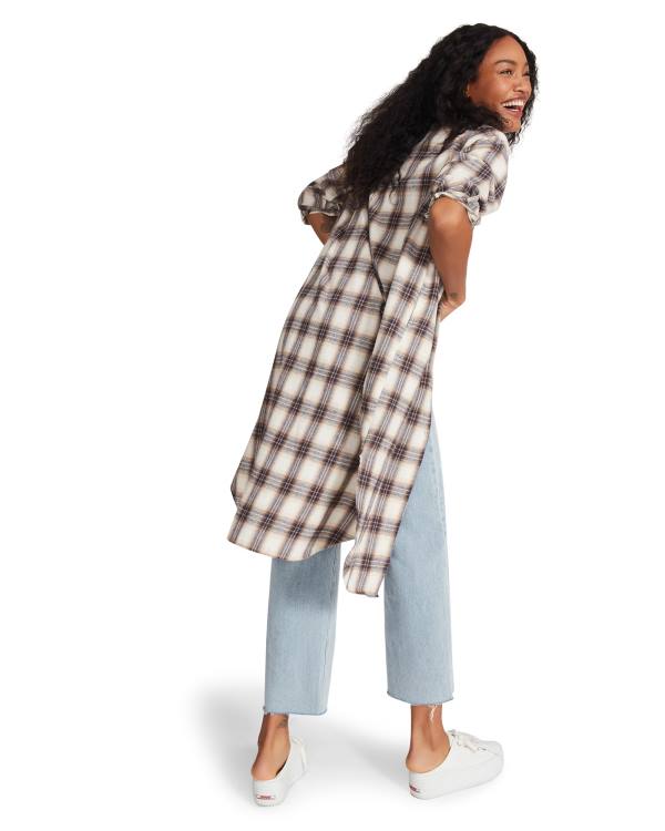 Casaco Steve Madden Plaid Duster Feminino Azuis | SM-547BZ