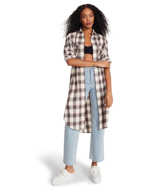 Casaco Steve Madden Plaid Duster Feminino Azuis | SM-547BZ