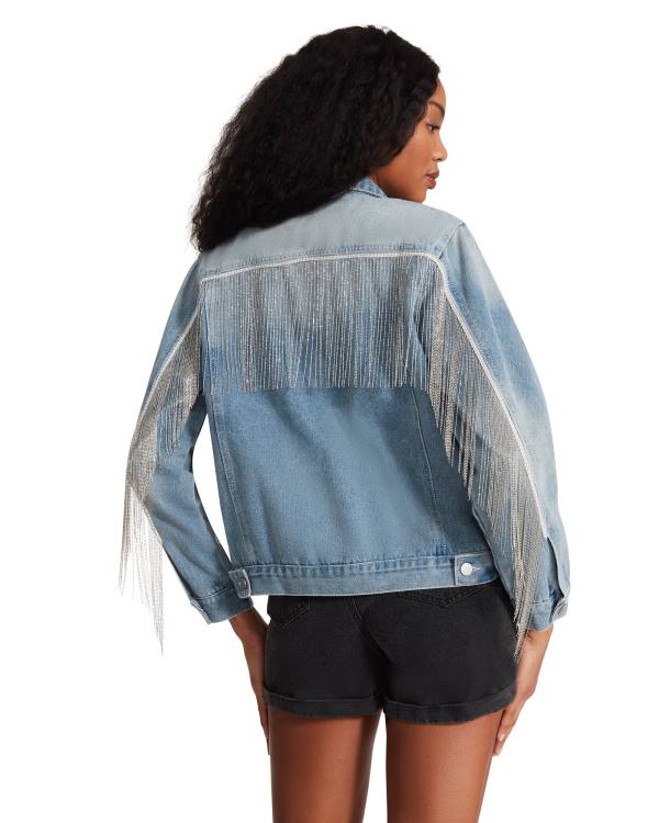 Casaco Steve Madden Rhinestone Fringe Denim Feminino Azuis | SM-312HE