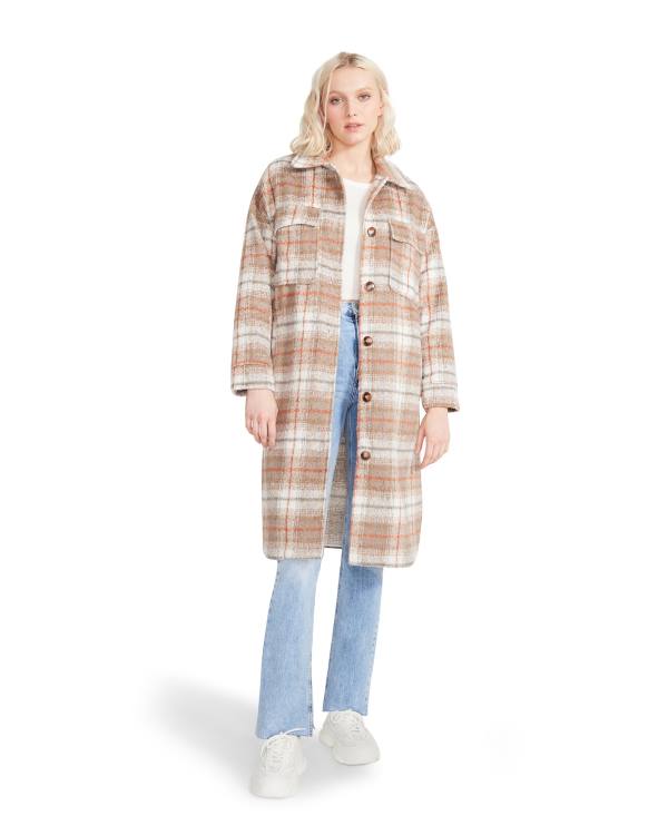 Casacos Steve Madden Long Plaid Taupe Feminino Cinzentas Marrom | SM-890GM