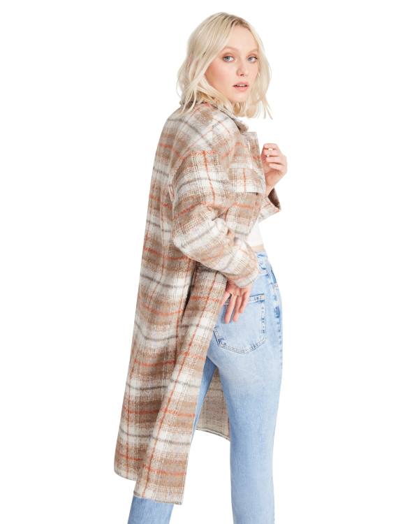 Casacos Steve Madden Long Plaid Taupe Feminino Cinzentas Marrom | SM-890GM