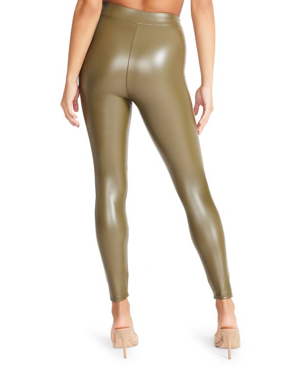 Leggings Steve Madden Faux Couro Feminino Verde Oliva | SM-508VQ