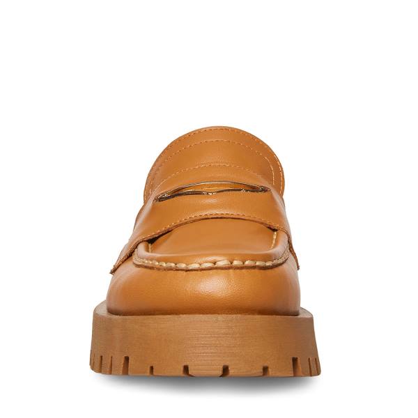 Loafers Steve Madden Lawrence Cognac Couro Feminino Marrom | SM-869PD