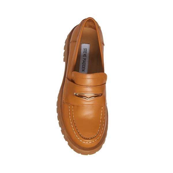 Loafers Steve Madden Lawrence Cognac Couro Feminino Marrom | SM-869PD