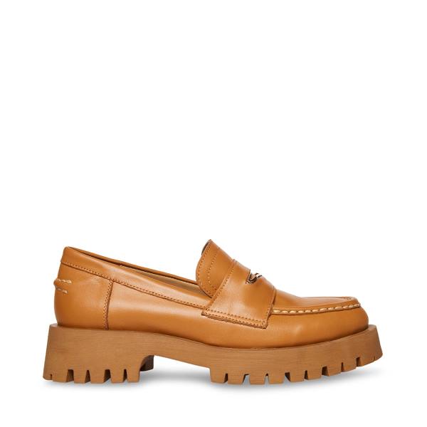 Loafers Steve Madden Lawrence Cognac Couro Feminino Marrom | SM-869PD