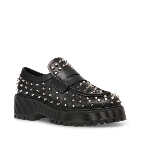 Loafers Steve Madden Malvern Studs Feminino Pretas | SM-375RX