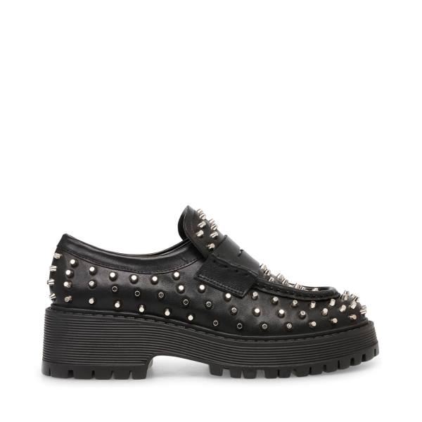 Loafers Steve Madden Malvern Studs Feminino Pretas | SM-375RX