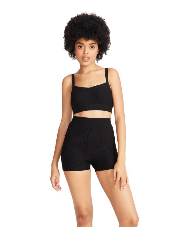 Loungewear Steve Madden Bralette And Bike Curta Set Feminino Pretas | SM-519RS