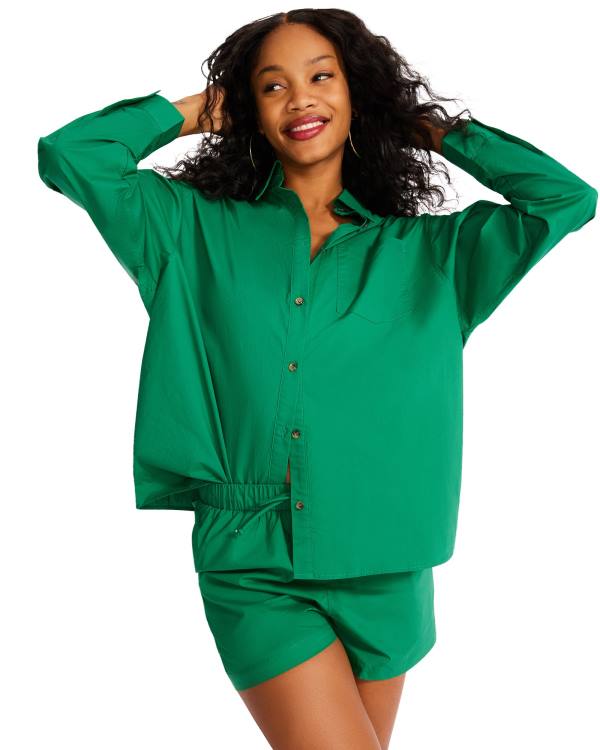 Loungewear Steve Madden Button Down Curta Set Feminino Verdes | SM-764ON