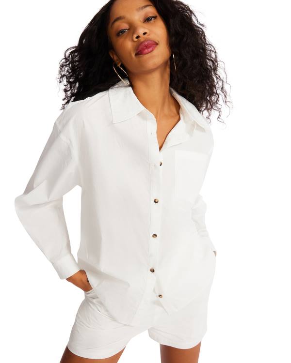 Loungewear Steve Madden Button Down Curta Set Feminino Branco | SM-964GS