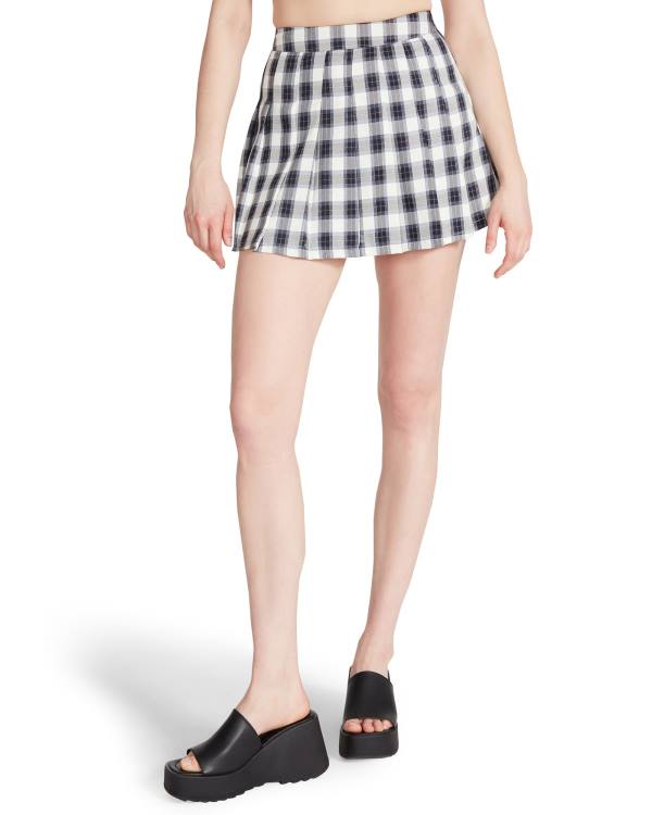 Saias Steve Madden Plaid Pleated Mini Feminino Azul Marinho | SM-205LB