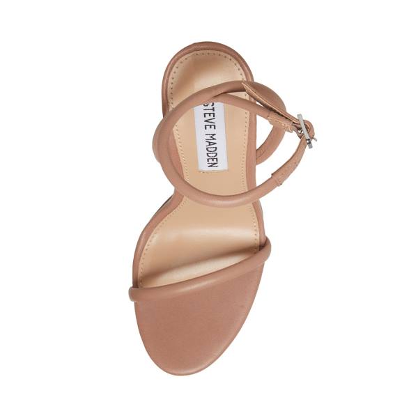 Salto Alto Steve Madden Becky Tan Couro Heel Feminino Marrom | SM-305HJ