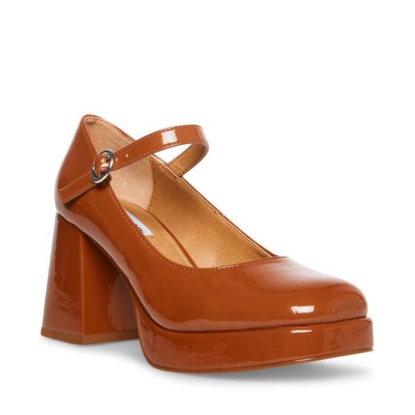 Salto Alto Steve Madden Mingle Cognac Envernizados Heel Feminino Marrom | SM-456NA