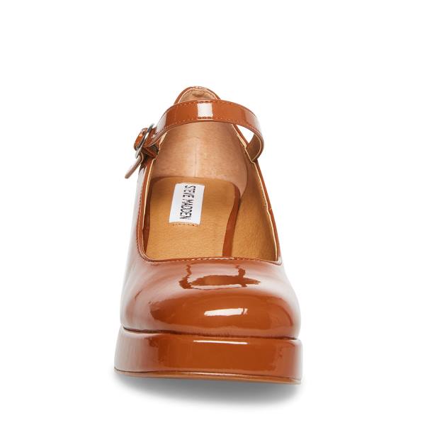 Salto Alto Steve Madden Mingle Cognac Envernizados Heel Feminino Marrom | SM-456NA