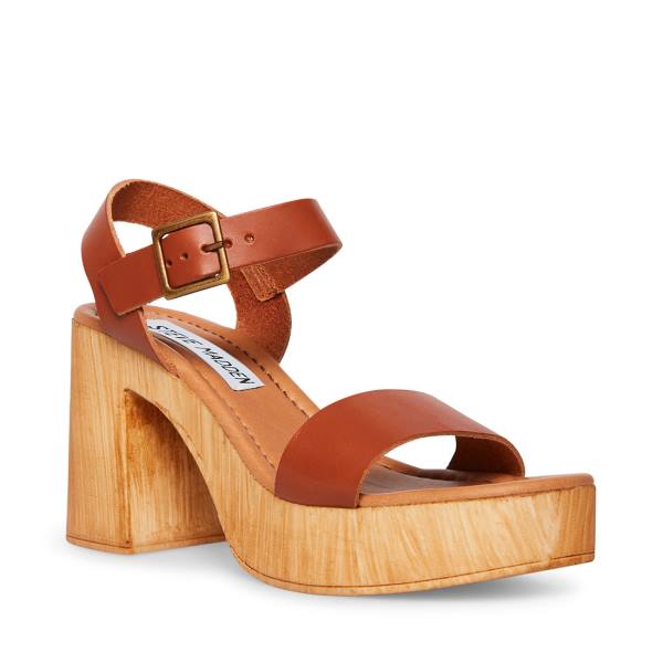 Salto Alto Steve Madden Ravenna Cognac Heel Feminino Marrom | SM-391ZT