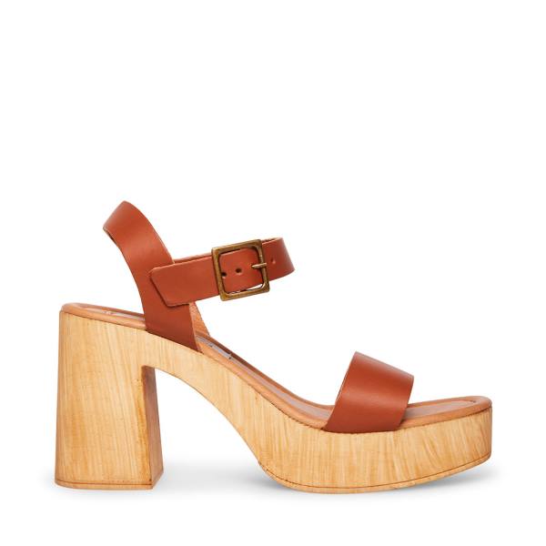 Salto Alto Steve Madden Ravenna Cognac Heel Feminino Marrom | SM-391ZT