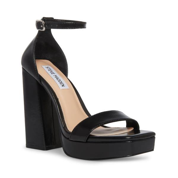 Salto Alto Steve Madden Replay Couro Heel Feminino Pretas | SM-285OF