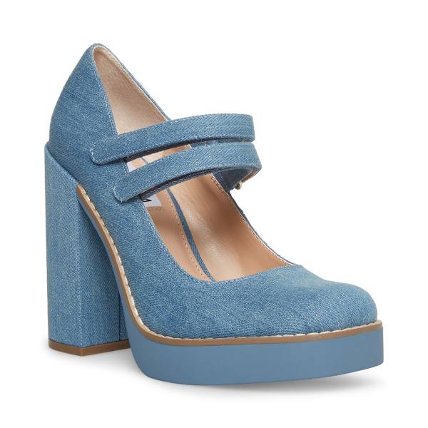 Salto Alto Steve Madden Twice Denim Fabric Heel Feminino Azuis | SM-167WZ