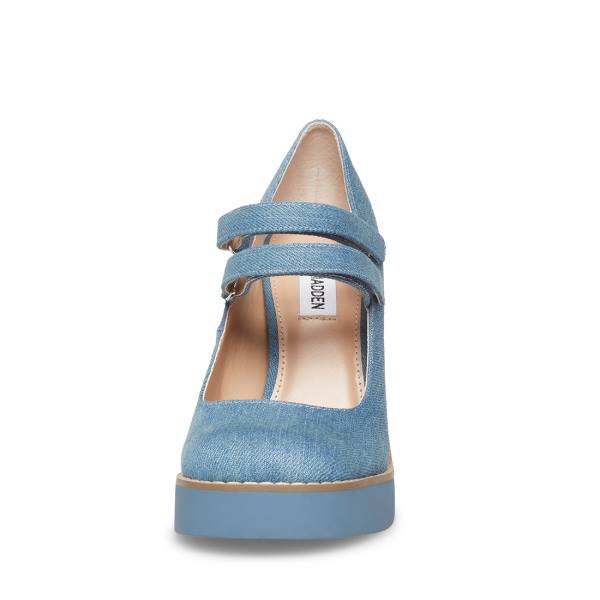 Salto Alto Steve Madden Twice Denim Fabric Heel Feminino Azuis | SM-167WZ