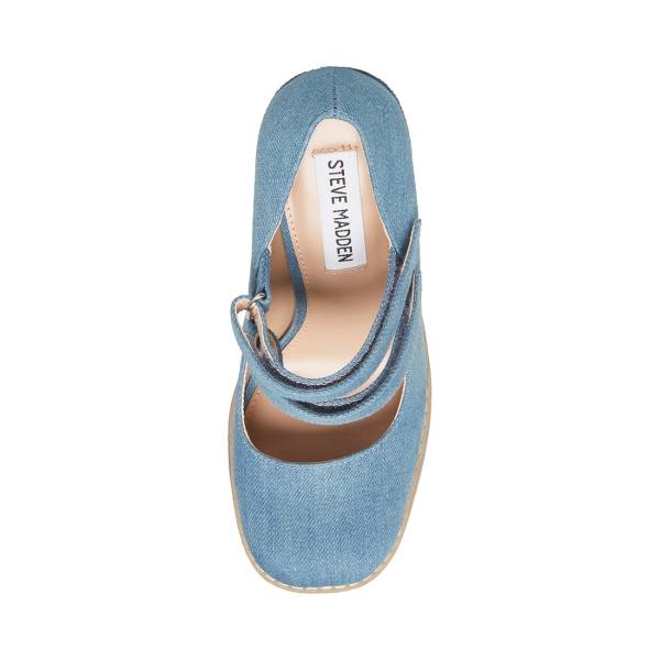 Salto Alto Steve Madden Twice Denim Fabric Heel Feminino Azuis | SM-167WZ