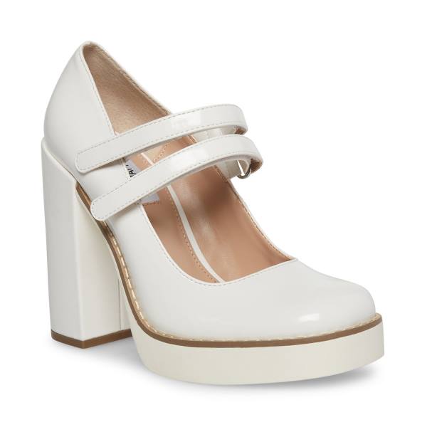 Salto Alto Steve Madden Twice Envernizados Heel Feminino Branco | SM-943EL