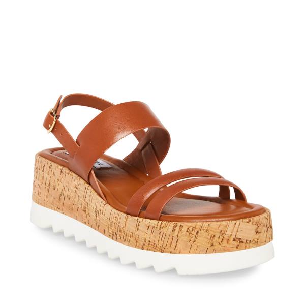 Sandalias Steve Madden Athena Cognac Couro Feminino Marrom | SM-971OE