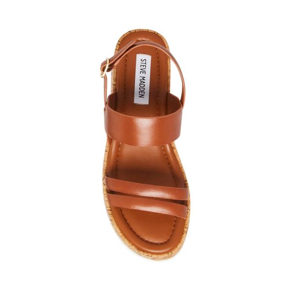 Sandalias Steve Madden Athena Cognac Couro Feminino Marrom | SM-971OE