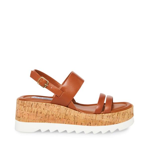 Sandalias Steve Madden Athena Cognac Couro Feminino Marrom | SM-971OE