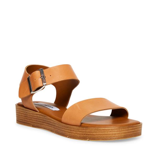 Sandalias Steve Madden Destined Tan Couro Feminino Marrom | SM-037ZK