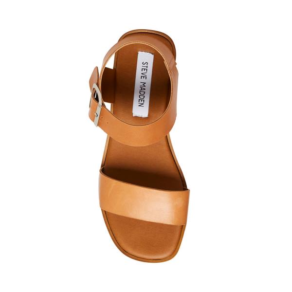 Sandalias Steve Madden Destined Tan Couro Feminino Marrom | SM-037ZK