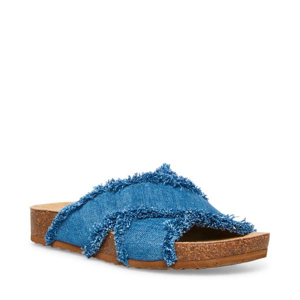 Sandalias Steve Madden Devyn Denim Fabric Feminino Azuis | SM-832PR